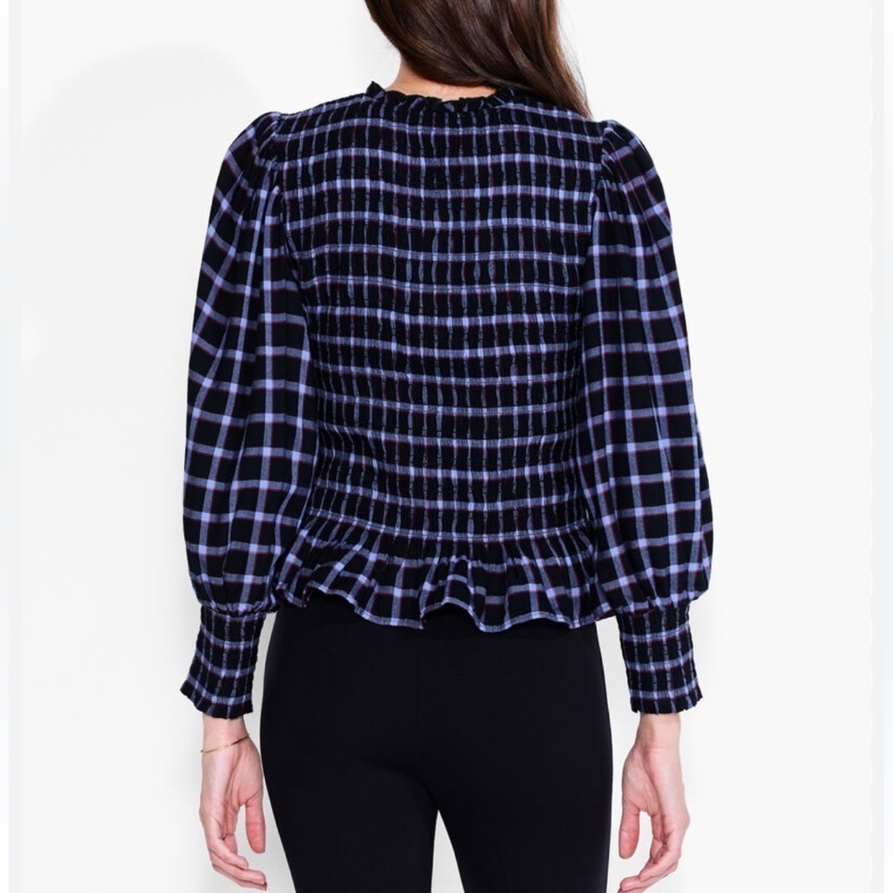 NIC+ZOE Twilight Plaid Smocked Top Sz M - Picture 4 of 8